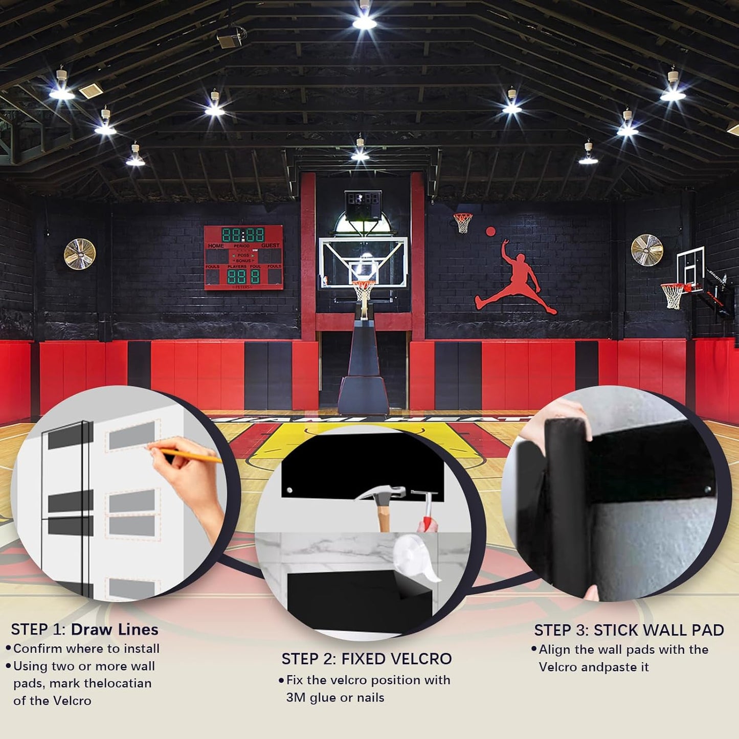 PROGOAL 60"/72" High Gym Wall Padding 2"/4" Thick Foam Basketball Court Wall Mount Protector for Garage Taekwondo Babyroom - Durable Waterproof Anti-Cushion