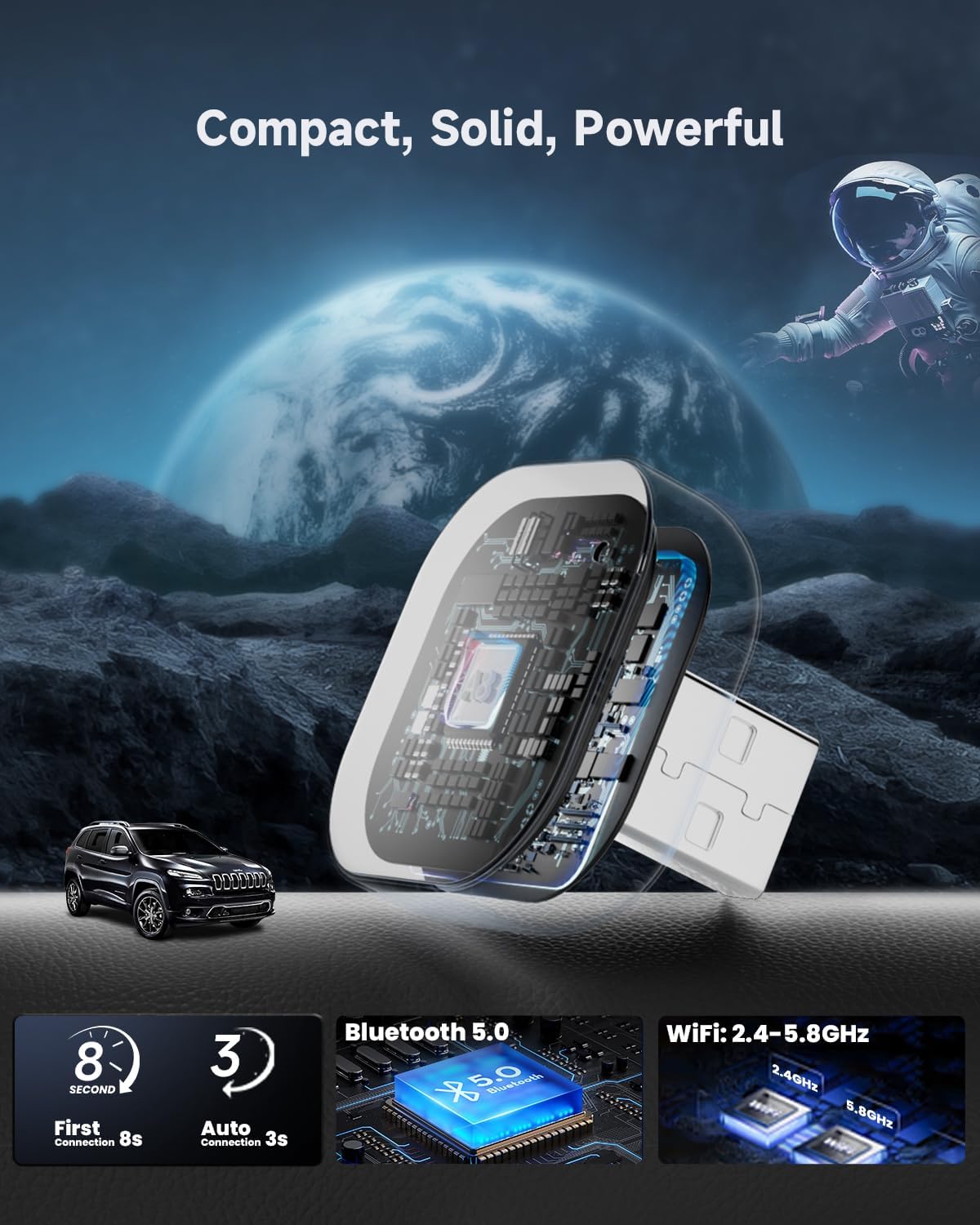 Spedal Wireless CarPlay Adapter for Factory Wired CarPlay – Plug & Play, Auto Reconnect, Mini Metal Design with USB-A & USB-C Cables – Compatible with iPhone 6+ and Cars from 2016+ (Silver)