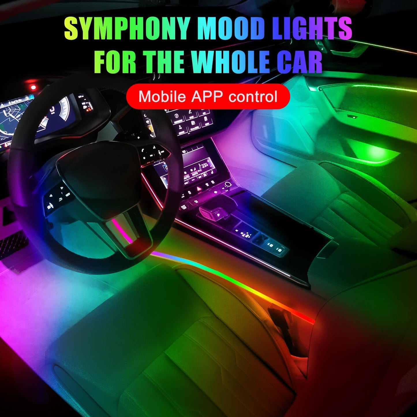 Car Interior Ambient Lights,18 in 1 128 Colorful LED Acrylic Fiber Optic Strip,Universal Multiple Modes Decoration Atmosphere with Music Sync Rhythm,APP Control,RGB Neon Lighting for All Cars