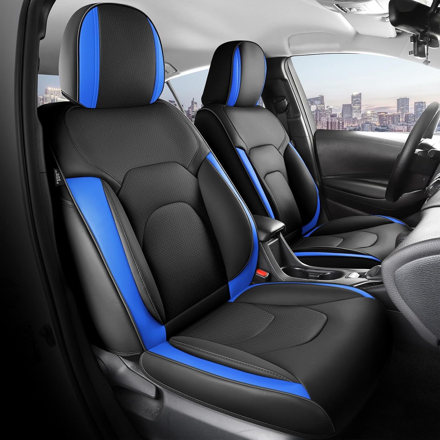 FREESOO Car Seat Covers Front Seats 2PCs,Waterproof Automotive Seat Covers, Leather Cars Interior Covers, Seats Protection Universal fit Babies & Adult (BlackBlue)