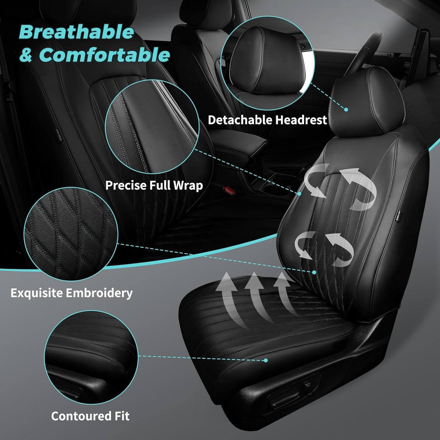 Seat Covers for Honda CRV 2017-2022 EX/EXL/LX/Sport/Touring/Special Edition, Hybrid & Gas,1:1 Custom Fit Leather Seat Covers Full Set - Black