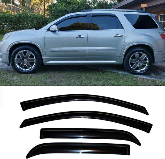 94632 Sunproof Waterproof Side Window Visor Wind Vent Deflector, 4pcs Dark Smoke Proective Nice Rain Guards Set fit for 2007-2016 GMC Acadia &2007-2010 Saturn Outlook