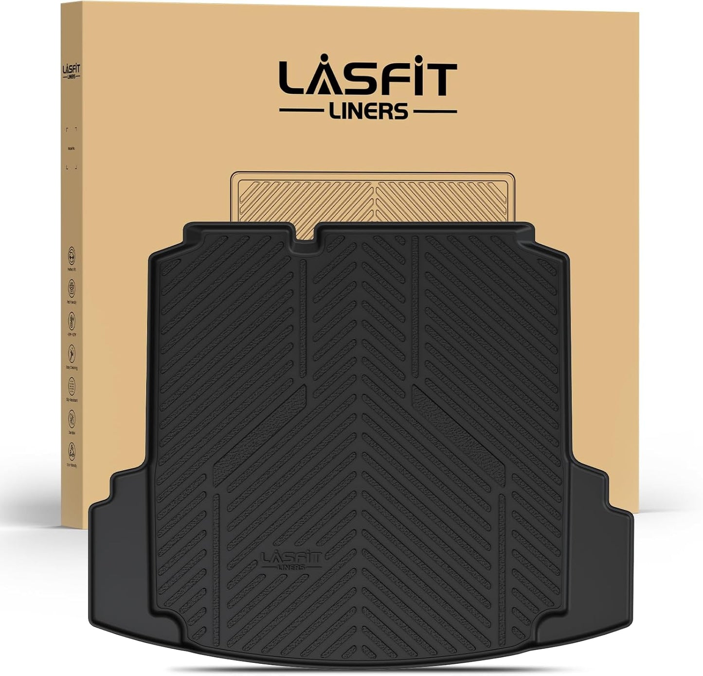 LASFIT Cargo Mat for Volkswagen Jetta 2011-2018 (Not fit Jetta SportWagen and Hybrid/TD/TDI Trims), Custom Fit All-Weather TPE Rubber Trunk Mat for VW Accessories, Waterproof, Easy to Clean, Black