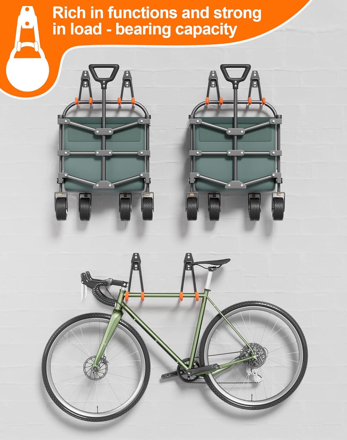 QcoQce 16 Pack Garage Hooks Heavy Duty with 2 Extension Cord Straps,Garage Storage Hooks, Wall Mount Hooks, Garage Organization and Tool Hangers for Bike, Ladder, Ropes and Garden Tools(Orange)