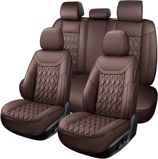 Car Seat Covers Full Set, Leather Seat Covers for Cars, Car Seat Protector Waterproof, Non-Slip Car Interior Covers Fit for Most Cars, SUV, Vans, Trucks,5Seaters,Full Set,Brown