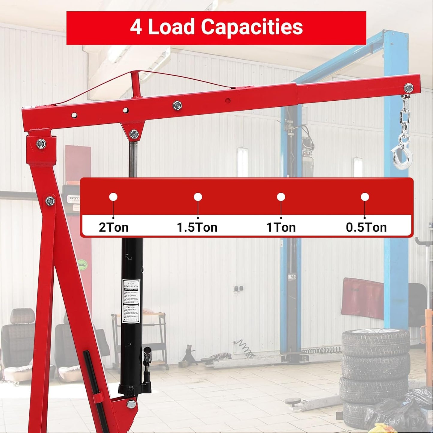 Engine Hoist 2 Ton,Cherry Picker Engine Hoist,Folding Hydraulic Tilting Engine Lift with 360 Degree Swivel Wheels for Ports, Warehouses, Garage, Factory