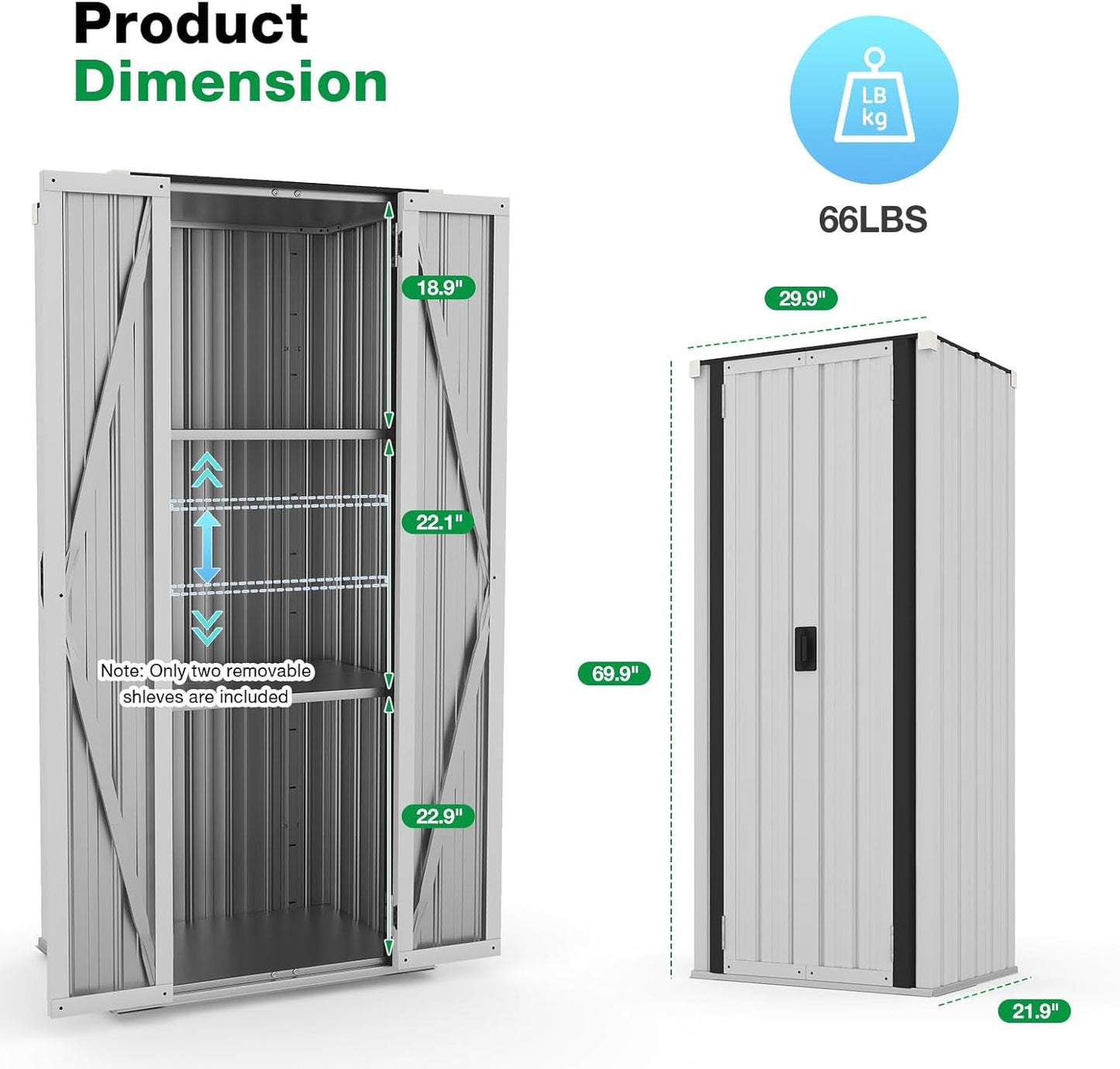 AECOJOY Outdoor Storage Cabinet Waterproof with Shelves, Vertical Tall Outdoor Cabinet Weatherproof, Garden Sheds & Outdoor Storage Clearance Cabinet Storage for Outside in White