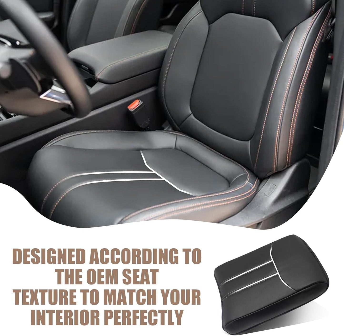 Muslogy Center Console Cover Compatible with Honda Pilot 2023 2024 2025, 2024-2026 Ridgeline/Passport Accessories Armrest Pad Lid Cushion Console Protector Vegan Leather Extra Soft(Black/White Trim)