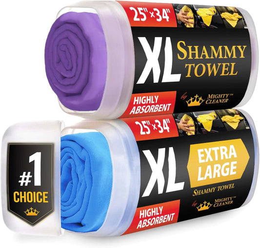 Premium XL Shammy Towel for Car - 2pk (34”x25”) - Super Absorbent Chamois Cloth - Spots & Scratch-Free - Reusable Car Drying Towels