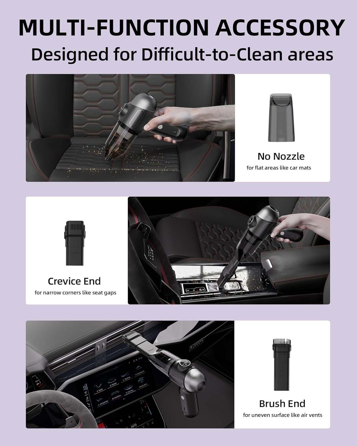 2025 Upgraded Mini Car Vacuum with 12000Pa, Portable 4-in-1 Blowing and Suction Function, Mini Vacuum Cleaner Air Duster Suitable for Quick Cleaning of Small Areas, Car, Office, Home, PC
