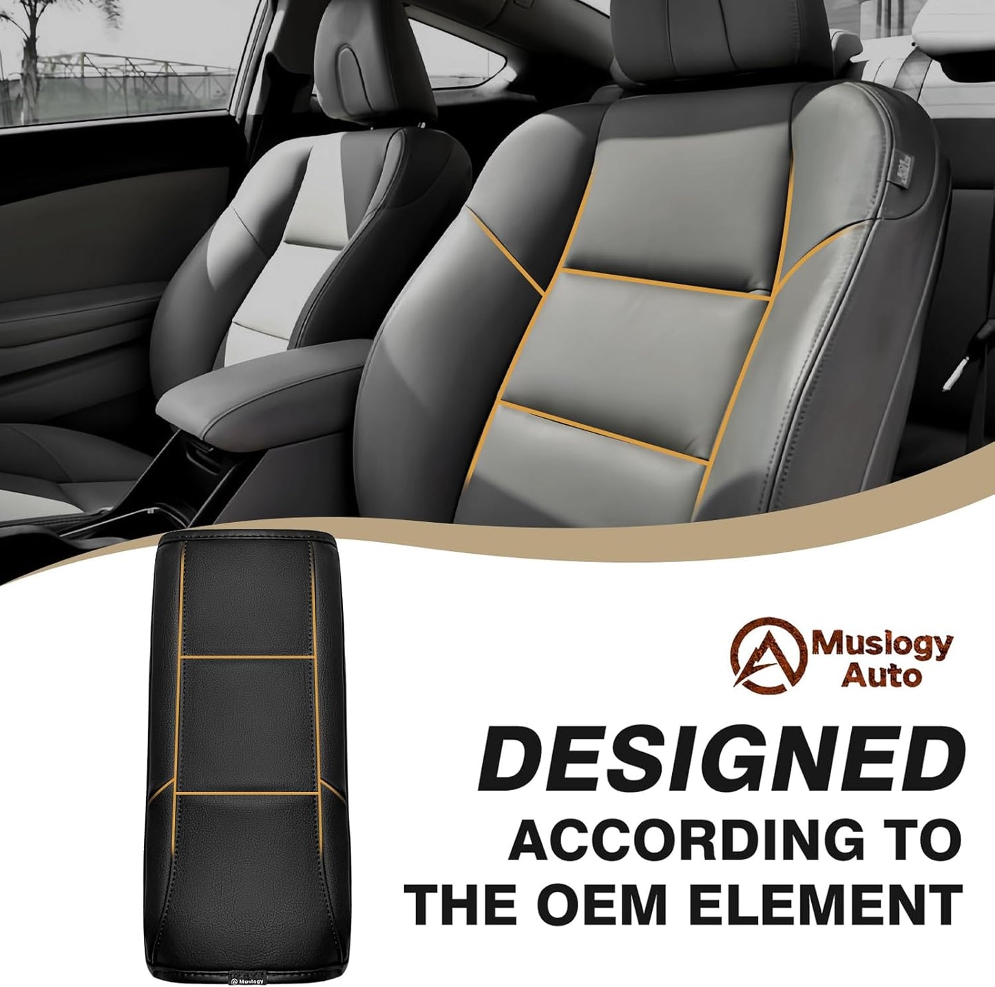 Muslogy Center Console Armrest Cover Compatible with Honda 2012-2015 Civic Accessories Comfort Armrest Pad Arm Rest Cushion Vegan Leather Protector Black Regular Thick