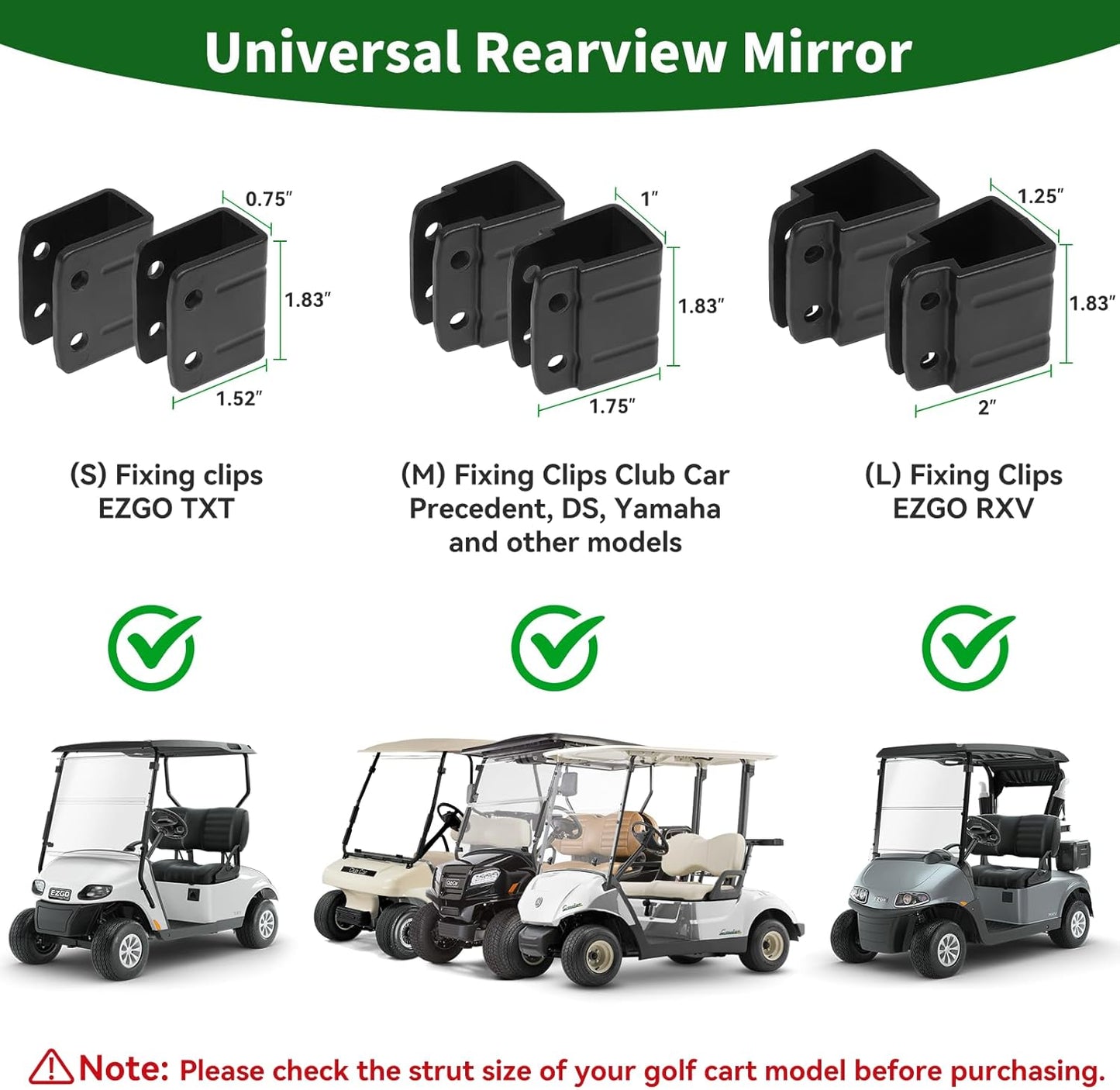 Golf Cart Side Mirrors No Drilling, Universal Folding Rear View Mirror for 0.75"-1.25" Square Rail, Fits EZGO Club Car Yamaha, 180 Degree Rotation Large HD Glass Rearview Shatterproof Surface