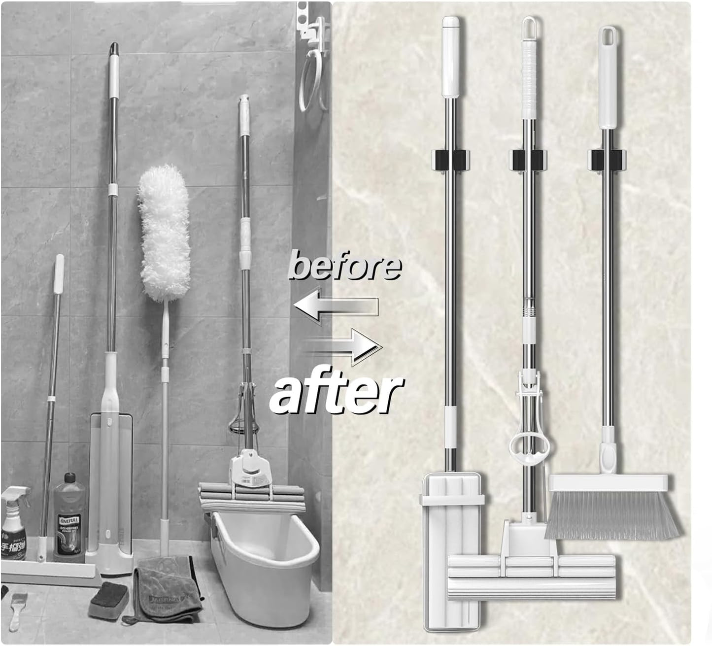 3-H Broom Hanger,Mop Holder Wall Mount 12 Pack, Broom Holder Wall Mount for Hanging and Organizing Shovel,Rake,Brush,Yard Tools in Kitchen,Laundry Room,Bathroom,House(black)