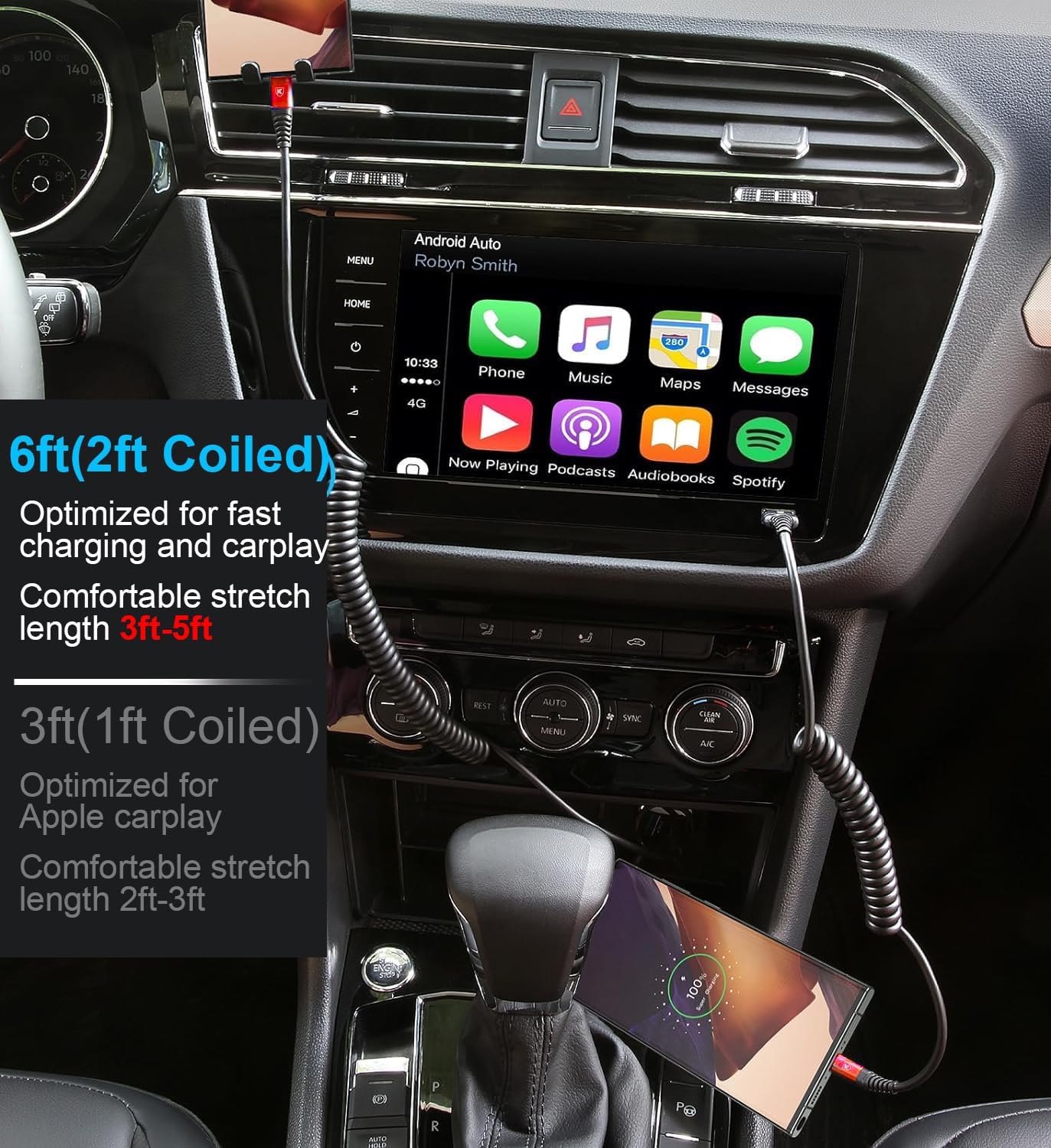 USB C to USB C Cable 6ft, 2Pack Coiled USBC Charger Cable for Car, Type C Fast Charging Compatible with iPhone 16/15/Plus/Pro/Pro Max/MacBook Pro 2020/iPad Pro 2020/iPad Air 4/Samsung Galaxy S23-Red