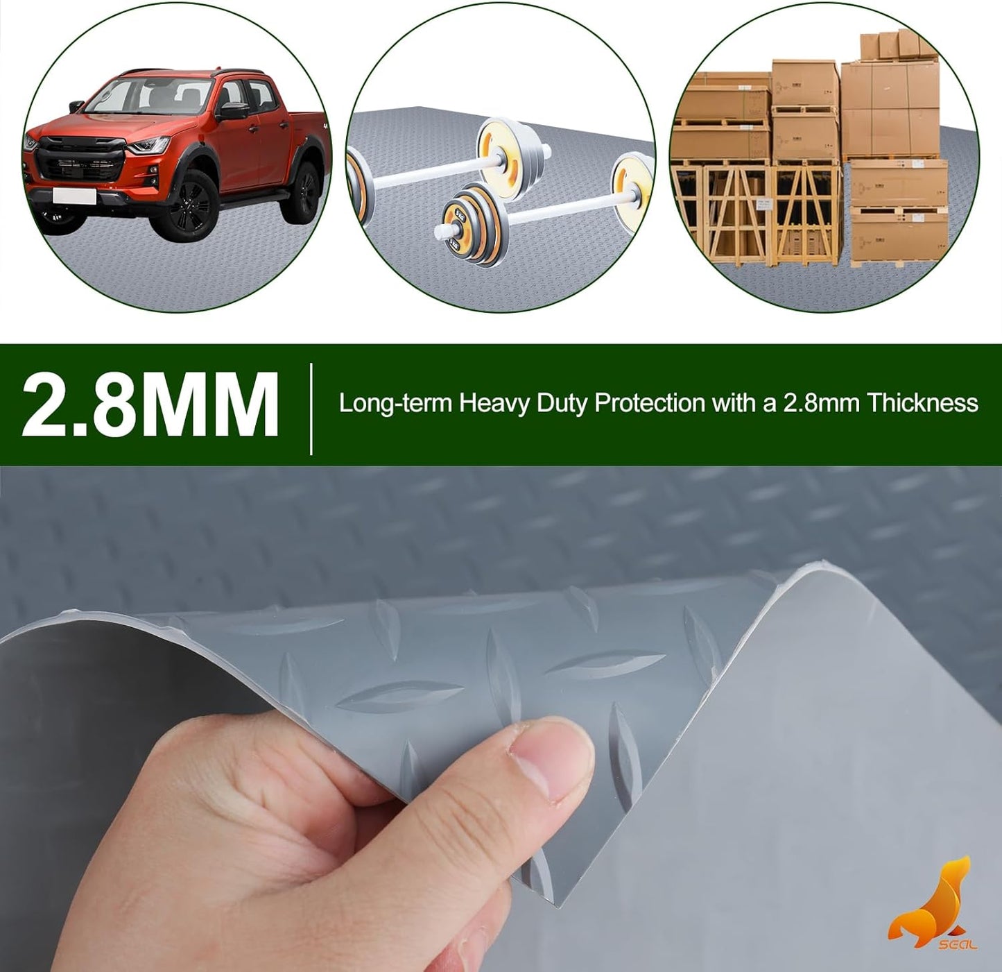 SEAL 6 x 20 Ft Premium Garage Floor Mat, Solid 2.8mm Thick Gray Commercial Grade Heavy Duty Parking Mat for Garage Floor, Golf Cart Parking, Water/Stain Resistant Floor Runner (Embossed Diamond Plate)