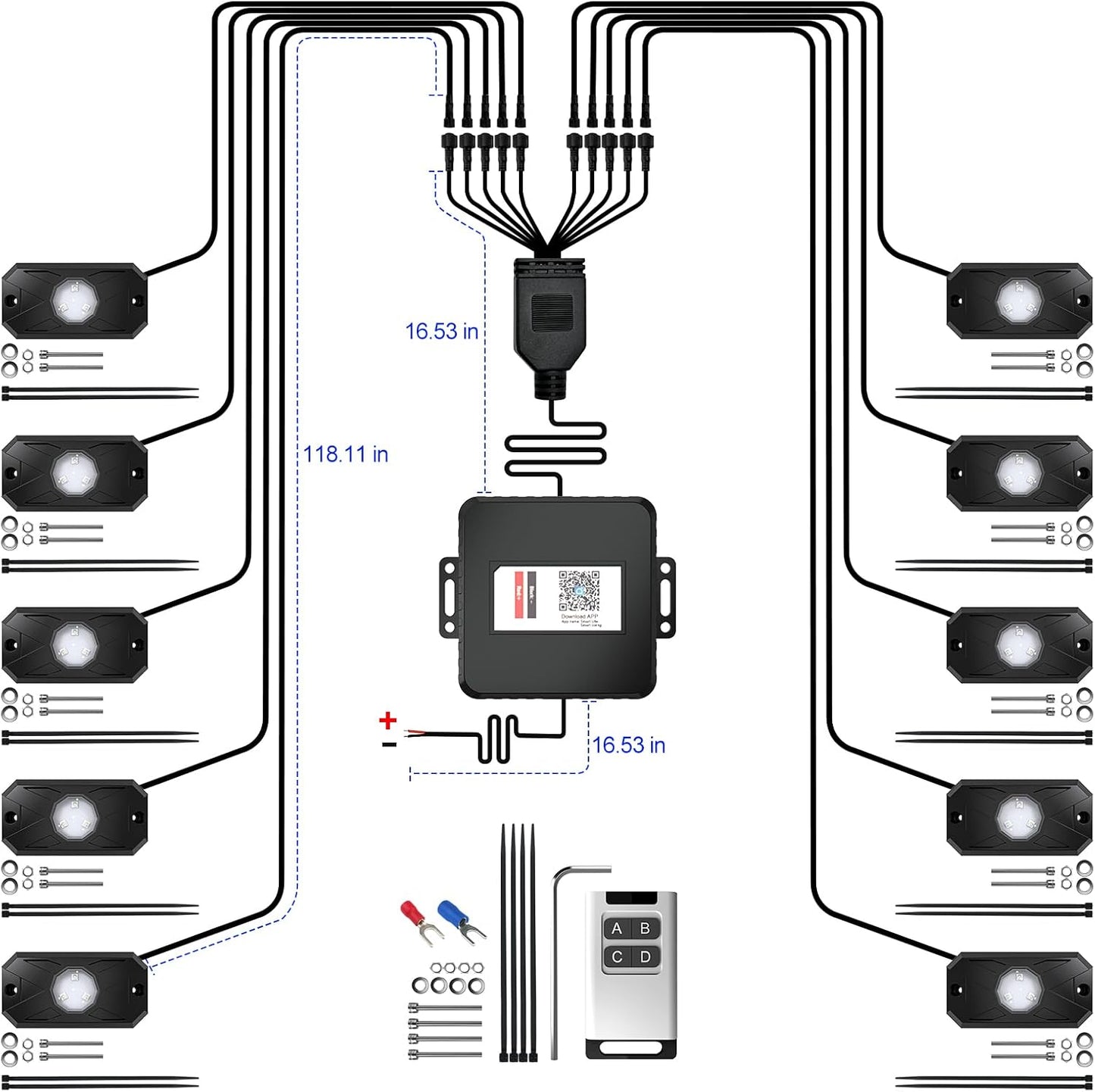 YiLaie 10 Pods LED Rock Lights for Trucks with APP/RF Remote Control, Flashing Music Mode, Upgraded Underglow Led Lights for Truck ATV UTV RZR SUV Golf Cart