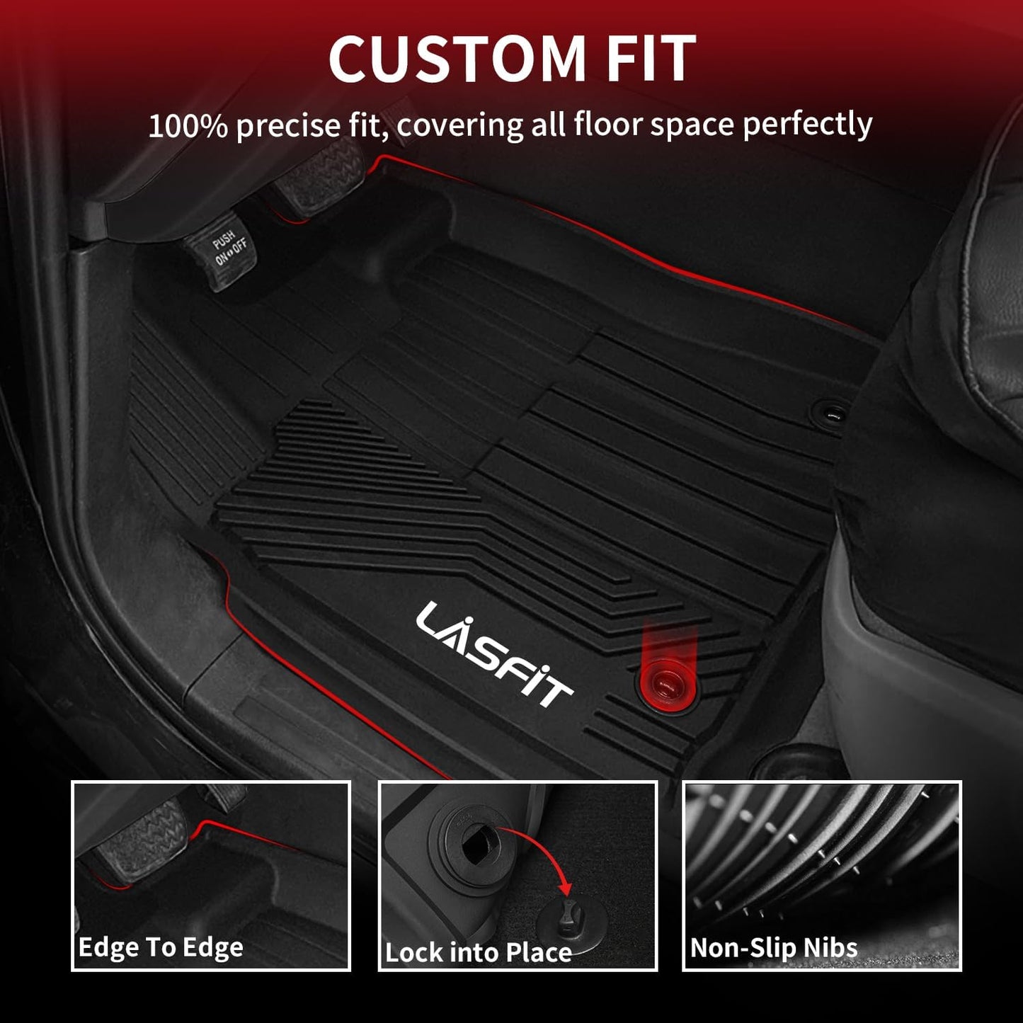 LASFIT Floor Mats for Toyota Tundra 2014-2021 CrewMax Cab, All Weather Custom Fit Floor Liner for Tundra SR5/TRD/Limited TPE Mats Front&Rear 2 Row Car Mats, Black
