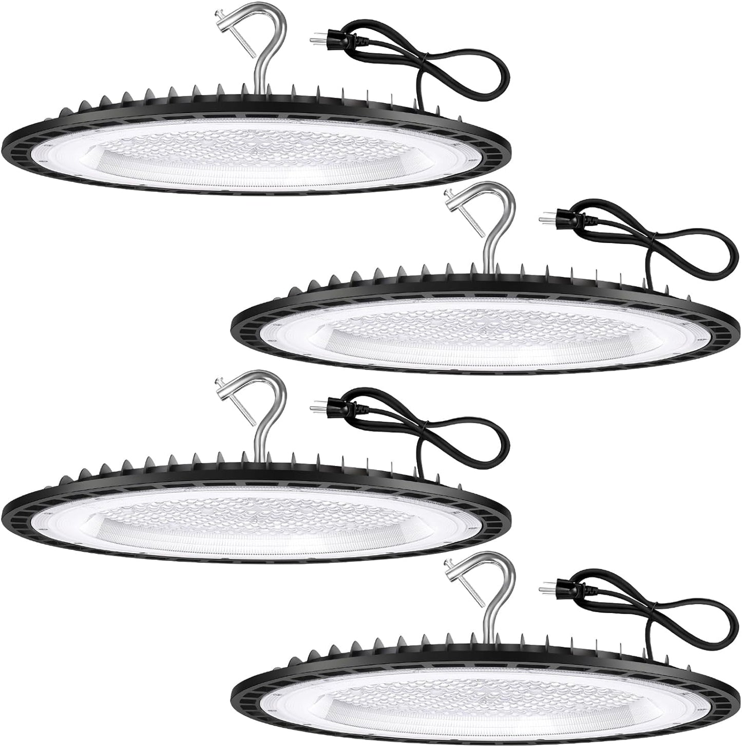 4 Pack 300W UFO Led High Bay Light Fixture,120VAC,5000K Daylight Commercial Shop Bay Lighting,45000LM,[1300W MH/HPS Equiv.] US Plug Area Lighting for Warehouse/Barn/Gym/Factory/Workshop/Garage