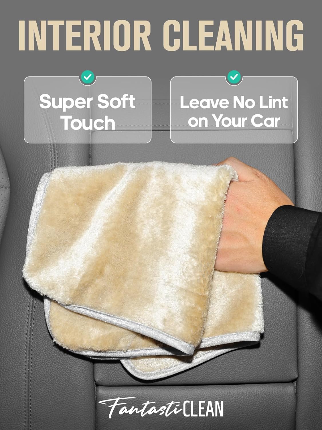 Fantasticlean Microfiber Car Detailing Towels, Car Drying Towel with Edge, Plush, Coral Fleece, 700GSM, 16" x 16", 12 Pack, Scratch-Free, Ultra Absorbent, Car RV Boat Home Cleaning (Grey and Camel)