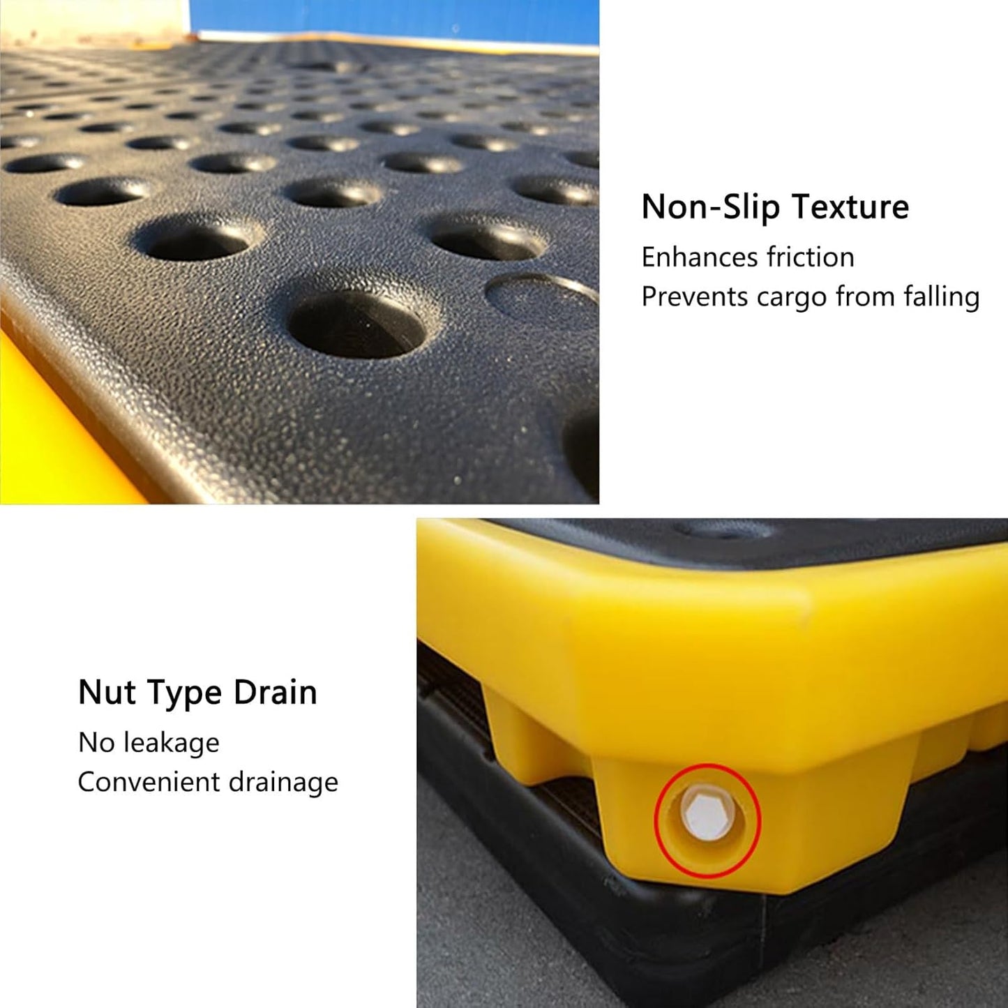2 Drum Containment Spill Pallet, Polyethylene Low Profile Paint Bucket Tray, Industrial Garage Storage Detachable Shipping Leakproof Platform (Color : Yellow-1 Pack, Size : 26.4"x26.4"x3.9"