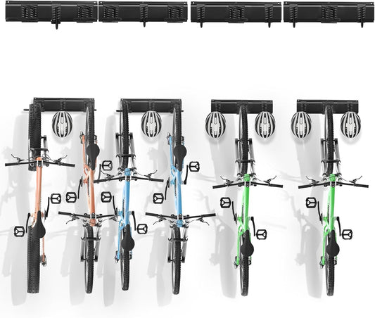 VEVOR Bike Storage Rack, 6 Bike Racks and 6 Helmets Hooks, Wall Mount Bike Storage Hanger, Home & Garage Organizer, Customizable for Various Bike Sizes, Adjustable Holder, Holds Up to 300 lbs, 68-inch