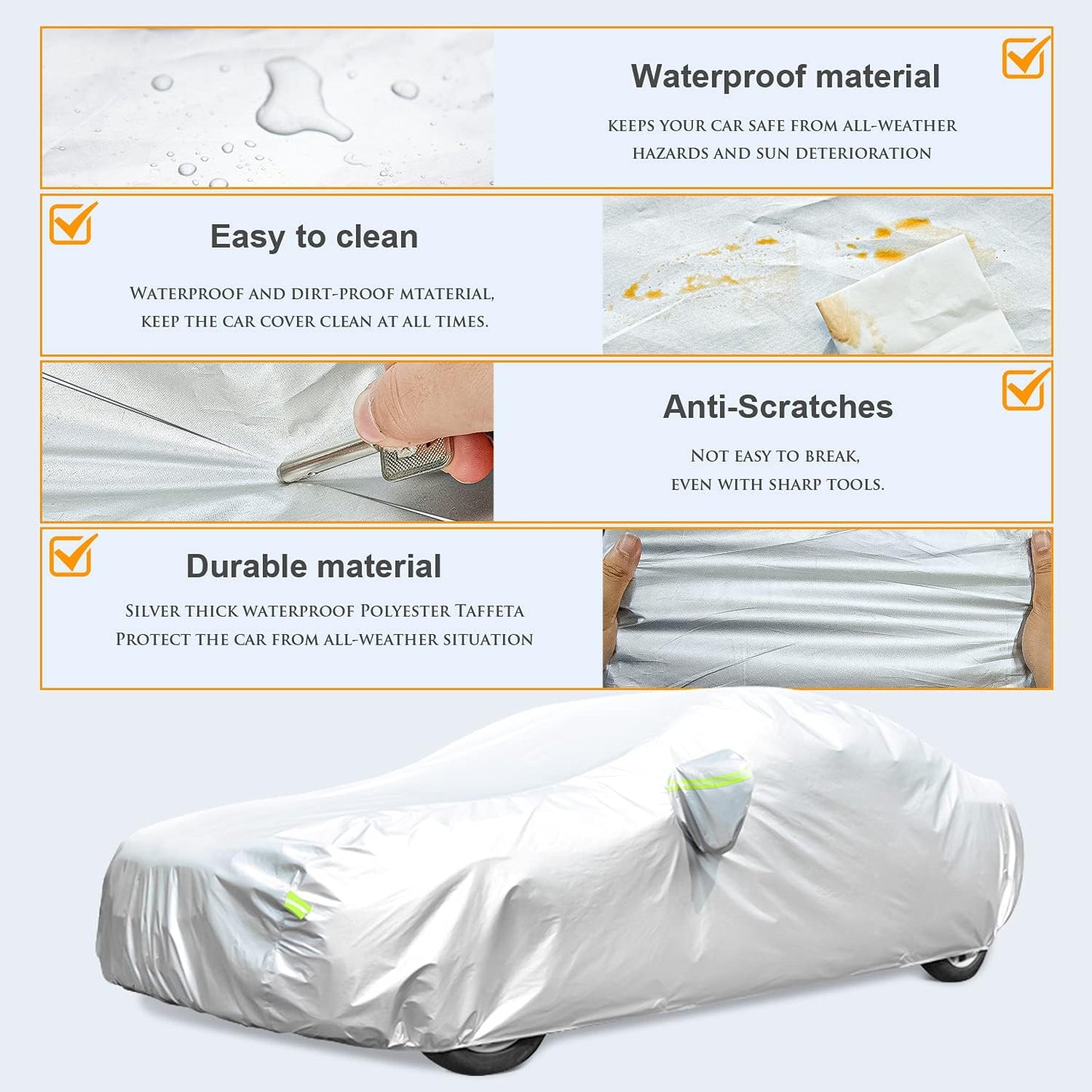 Car Cover Outdoor Full Exterior Covers Sedan Sun UV Rain Snow Wind Protection Car Cover Universal Fit for Sedan (Length 178"-187")