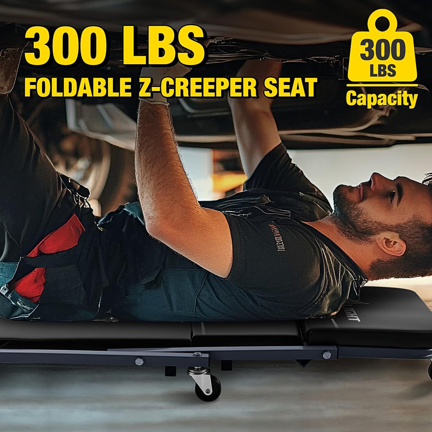 Nilight 36" Z Creeper - 2-in-1 Folding Rolling Mechanic Seat, 36 inches Adjustable Lay-Down or Sit Garage Chair, 300 lbs Capacity, Grey Black