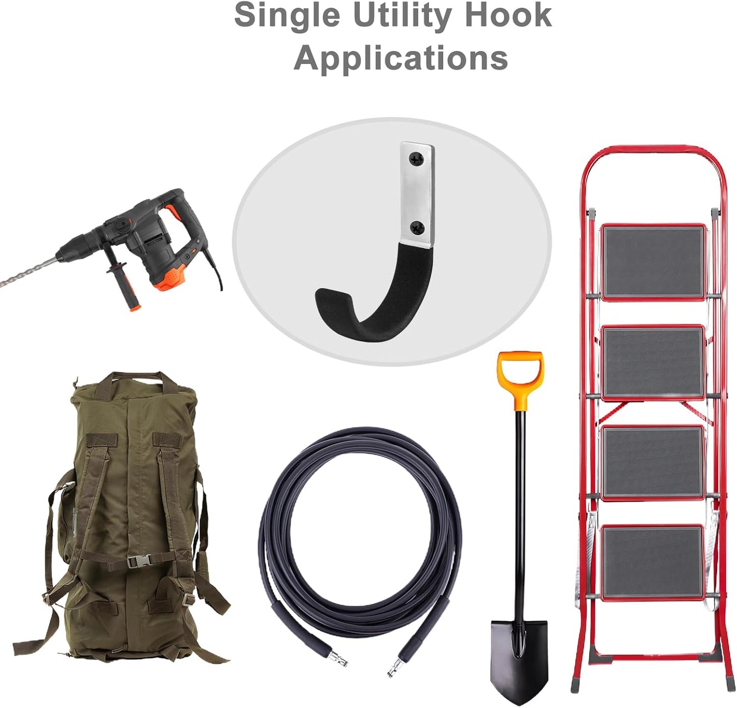 6 Pcs Garage Storage Utility Hook, Upgraded Ladder Hangers, Shed J-Hooks, Heavy Duty Ladder Tool Holders for Garage Wall, Black Wall Hooks for Hanging Tools, Bikes, Hose, Shovels, Rakes