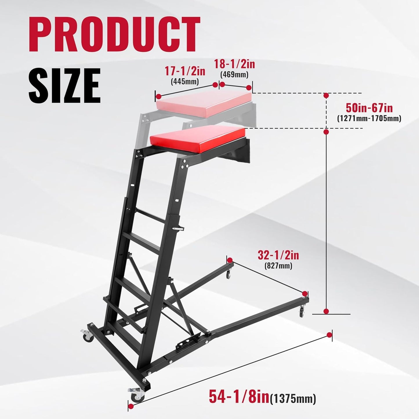 HECASA Top Automotive Creeper Easily Access Repair Engines, 50"-67" Adjustable and Foldable with 4 Swivel Caster Wheels 400LBS Weight Capacity Black Powder Coated Steel