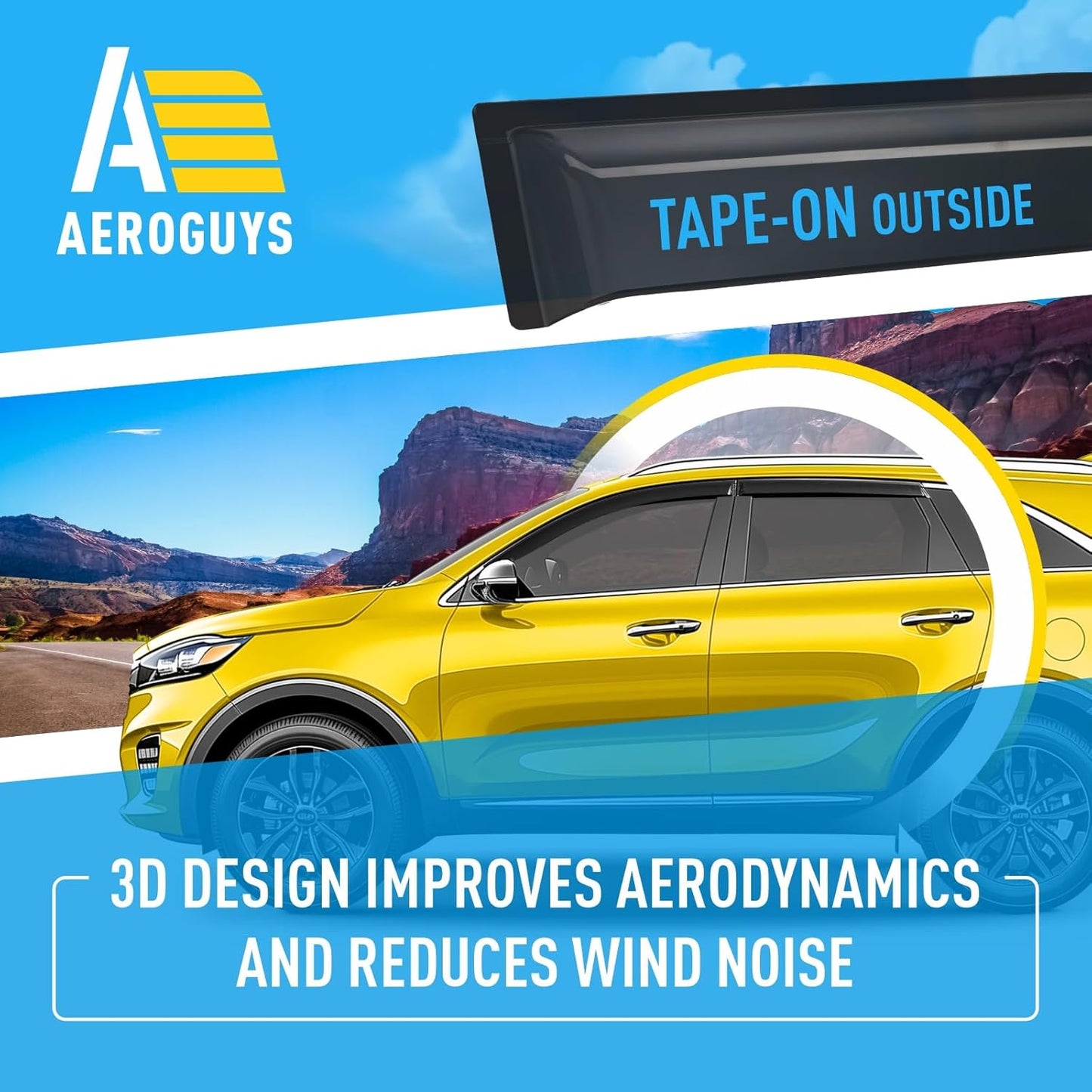 Extra Durable Window Deflectors Tape-On Window Visors Rain Guards Fit for Kia Sorento 2016-2020, Sun Visors, Wind Vent for Shades, Exterior Car Accessories - 4pcs. AG0087