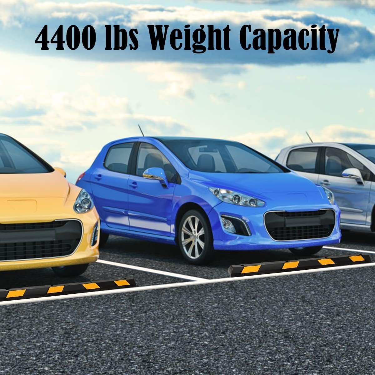 Goplus Parking Block, 72” Rubber Parking Bumpers with 8 High Reflective Yellow Safety Stripes, Heavy Duty Parking Target, Garage Wheel Stoppers Parking Curb for Car, Truck, RV and Trailer (4 Pack)