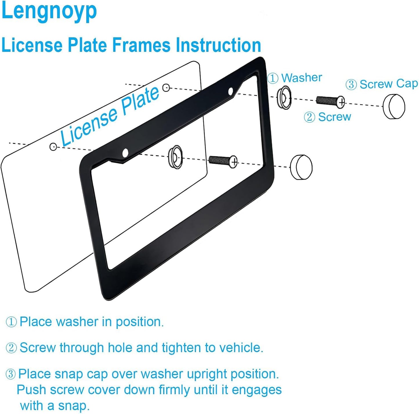 2PCS Matte Black License Plate Frames, 2 Holes Solid Aluminum License Plate Holder, Universal Car License Plate Frame for Man, Licence Plate Frame Black and Screws, by Lengnoyp