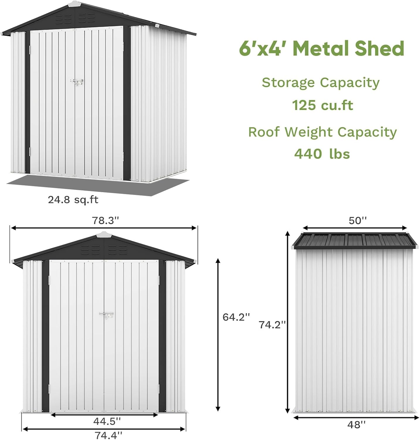 Patiowell 6x4 FT Outdoor Storage Shed, Garden Tool Storage Shed with Sloping Roof and Double Lockable Door, Outdoor Shed for Garden Backyard Patio Lawn,White