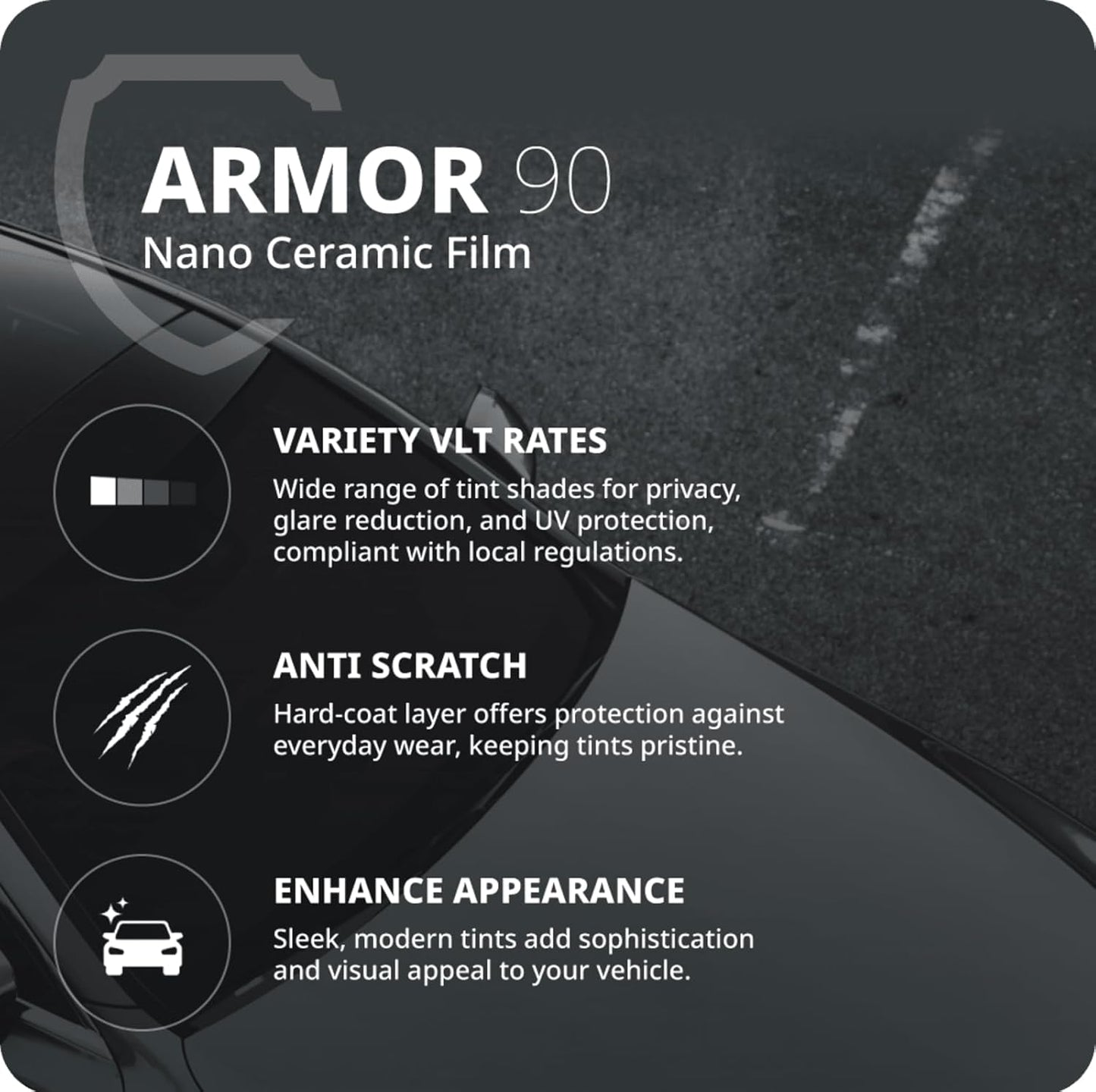 Nano Ceramic Window Tint Film for Cars and Building, Charcoal, 2 Ply Scratch Resistant, Heat Control, and UV 99%, IR 93% Rejection, 5% VLT, 40inx100ft