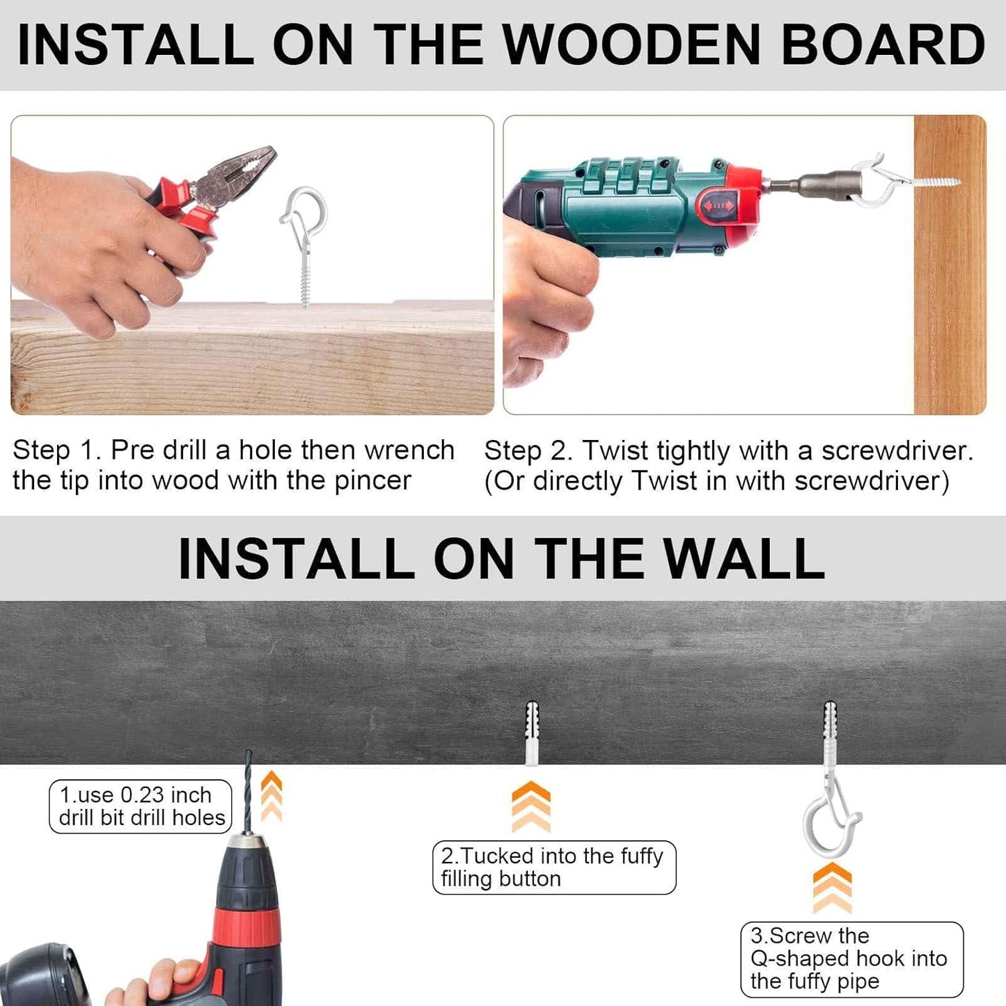 24 PCS Q-Hanger Hooks, Screw Hooks for Outdoor String Lights, Safety Buckle Design Cup Eye Hook for Hanging Christmas Lights, Plants, Mounted on Wall Ceiling, Include 1 Wing Nut Driver, White