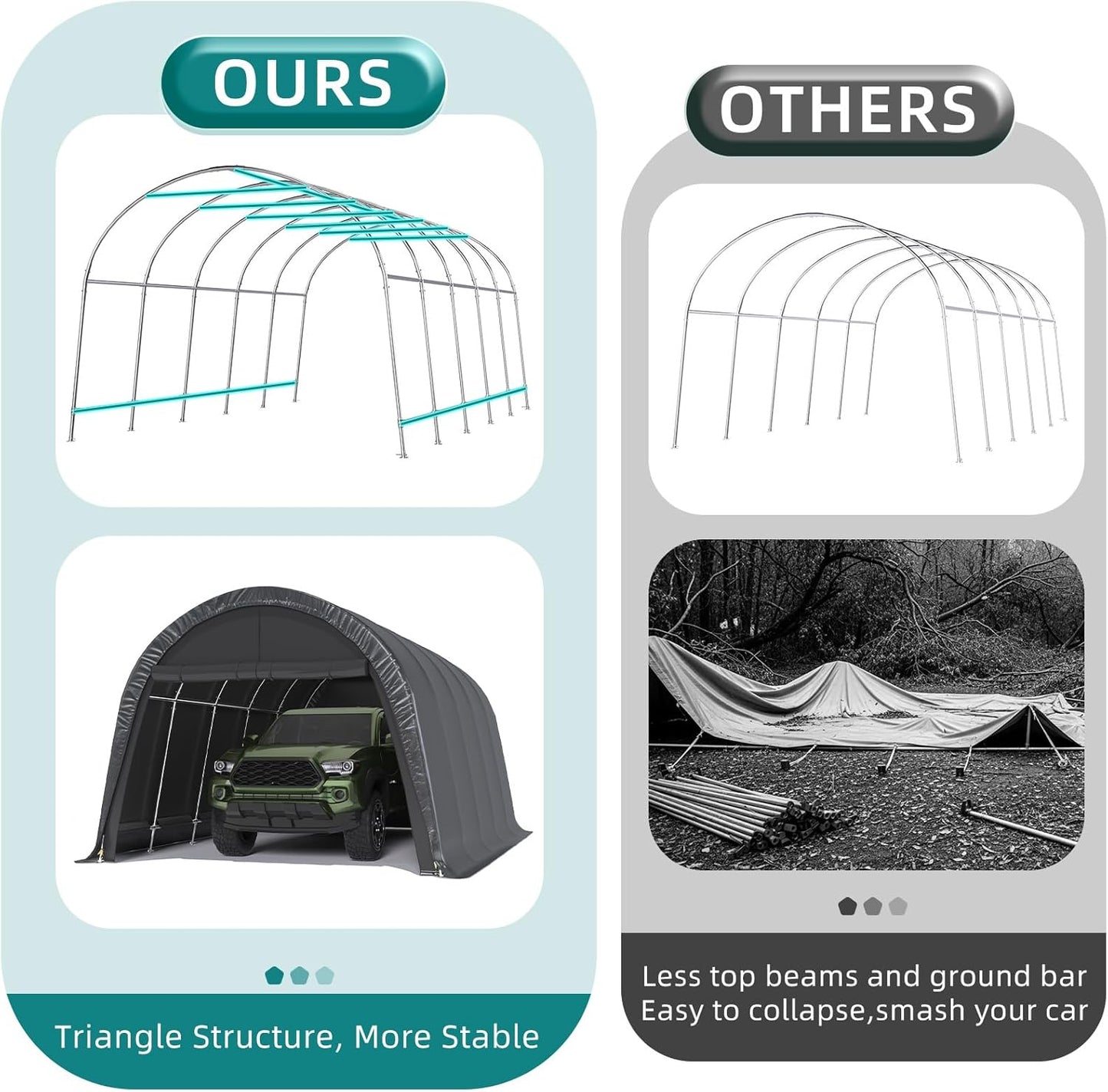 EROMMY Carport 10 x 20 FT Heavy Duty, Portable Garage with All-Steel Metal Frame and Round Style Roof, Anti-Snow Car Canopy Outdoor Storage Shelter for Car, Truck, Boat