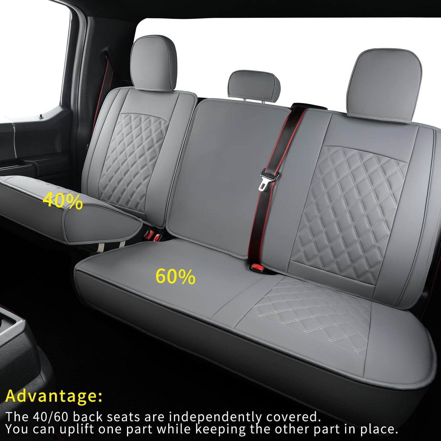 LUCKYMAN CLUB F150 Faux Leather Seat Covers Fit for 2015-2025 F150 and 2017-2025 F250 F350 F450 Pickup Trucks(Full Set, Gray)