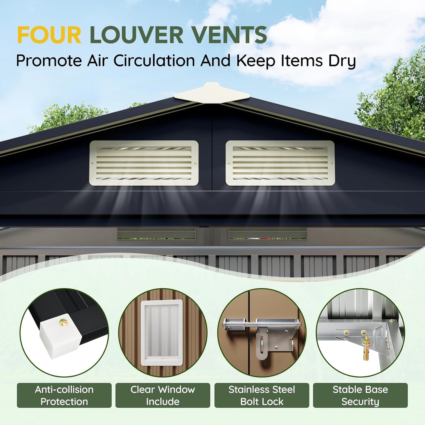 Breezz 8X6FT Outdoor Steel Storage Shed with Frame Floor,Clear Window, Lockable Doors, Weather-Resistant Metal Tool Shed for Garden, Backyard, Patio, and Utility Storage Brown