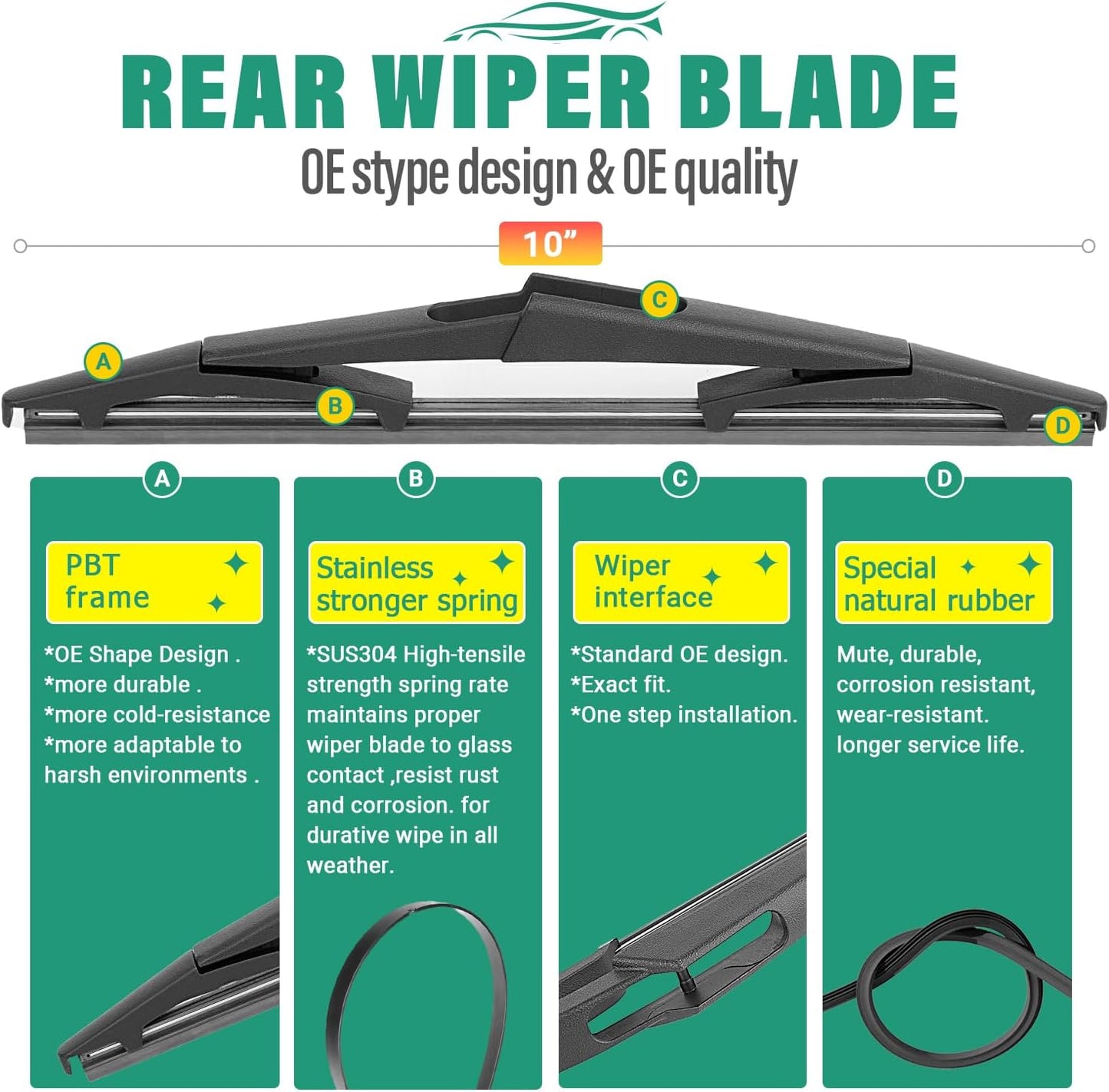 24" 24" 10" Windshield Wiper Blades Replacement for Toyota Sequoia 2023 2024 Premium All Weather Front Rear Wipers Set - OEM Quality (Pack of 3)