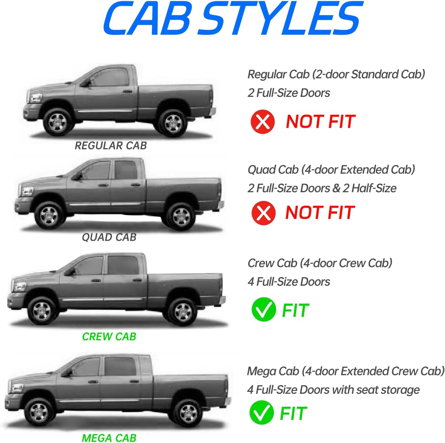 Window Visors Rain Guards Fit for 2009-2018 Dodge Ram 1500, 19-23 1500 Classic Crew Cab Only, 10-24 Ram 2500/3500 Crew Cab & Mega Cab