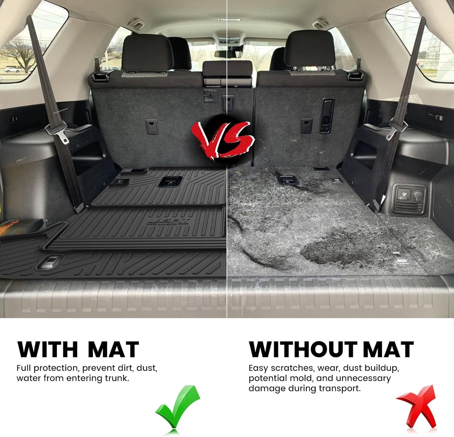 LASFIT Cargo & Backrest Mats for Toyota 4Runner 2013-2024 (Only for 7 Seats), All Weather Custom Fit Cargo Liner for Toyota 4 Runner 2025 TPE Mats Seatback Mat & Trunk Mat, Black