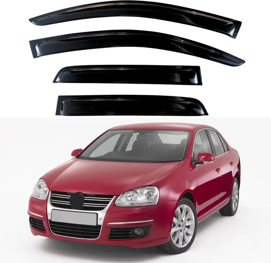 KPY Window Visor Compatible with Volkswagen (VW) Jetta Sedan 2006-2010, 4PC Rain Guard Side Window Vent Deflectors Tape-On Style, 2006 2007 2008 2009 2010
