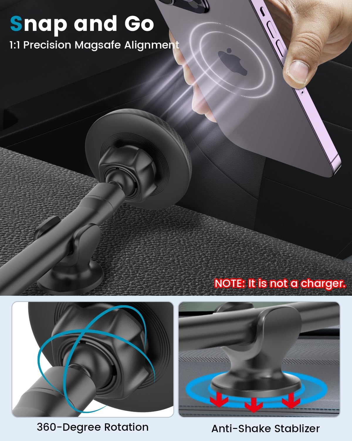 APPS2Car for Magsafe Car Mount Magnetic Phone Holder Upgraded 13-Inch Long Arm Suction Cup Windshield Mount fits iPhone 16 Pro Max Plus 15 14 13 12 Mini
