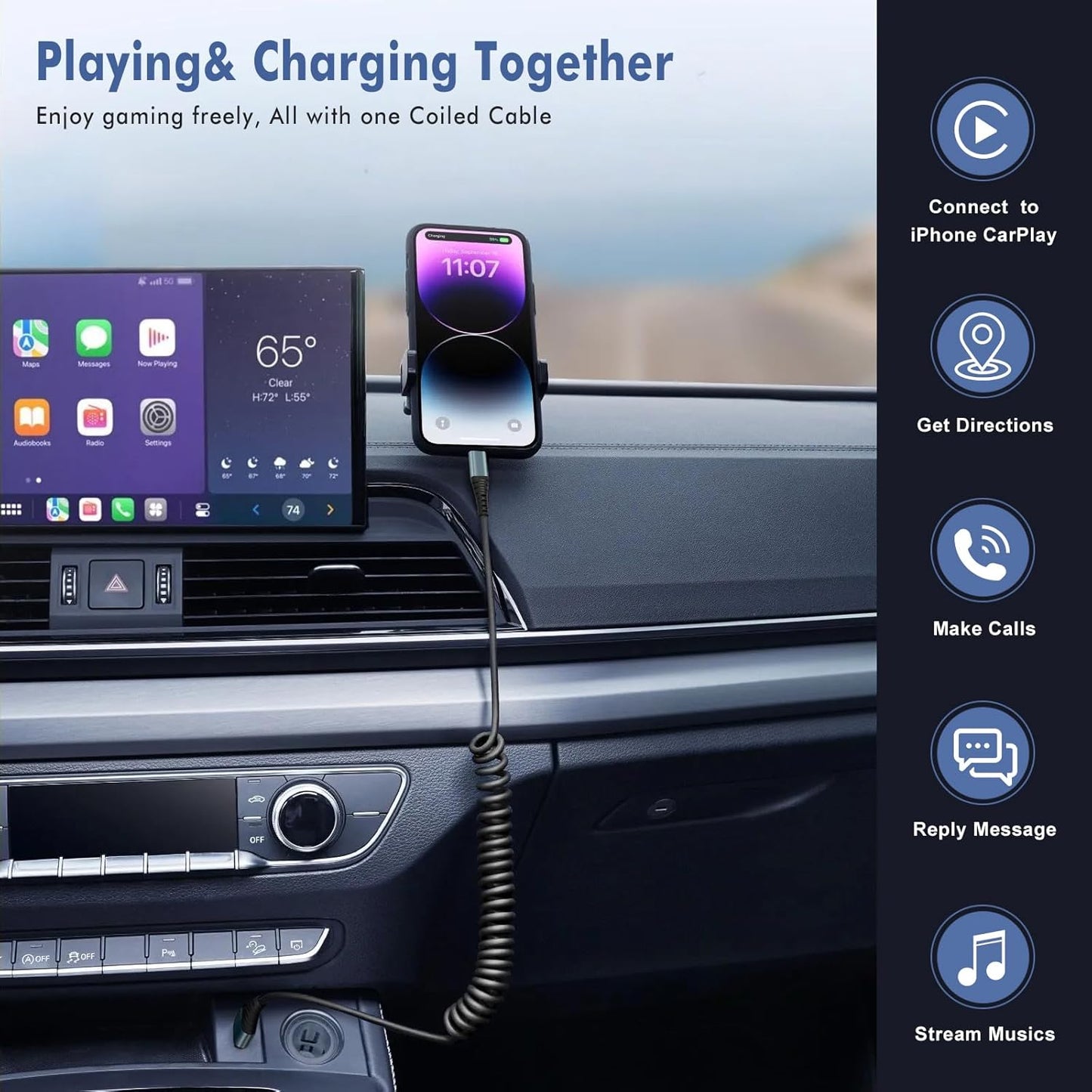 Heartbeats Coiled Lightning Cable 3FT 2 Pack MFi Certified Car iPhone Charger Cable，USB to Lightning Cable Compatible with iPhone 14/13/12/11 Pro Max/XS Max/XR/X/8/7/iPad