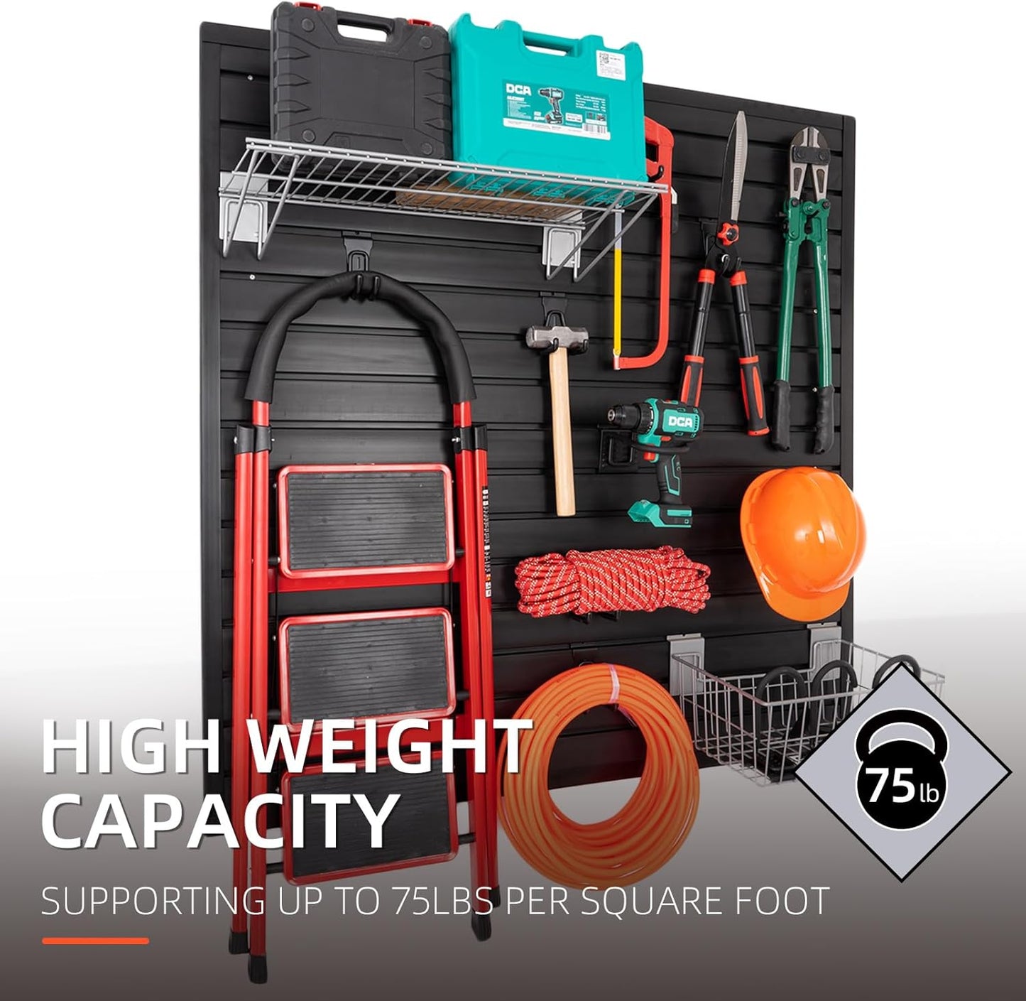 Slatwall Panel Garage Wall Organizer, Heavy Duty Wall Mounted Garage Slat Wall Storage Systems, PVC Wall Panels Slat Board, Slate Wall Black 4'W x 4'L