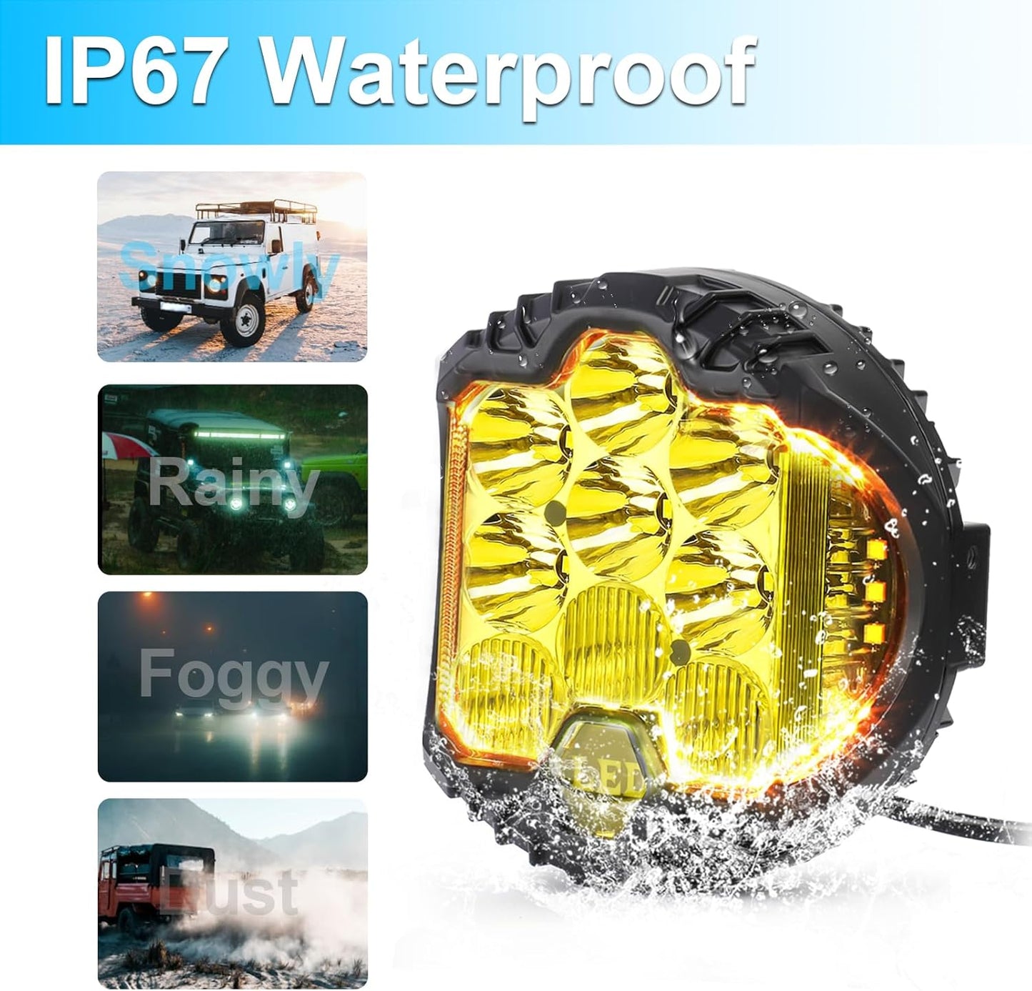 LIGBT 7 Inch Pair Amber Round LED Offroad Lights 90W Amber Yellow Off Road Light Fog Lights Driving lightsWaterproof Light Pods for Pickup Trucks 4x4 SUV ATV UTV