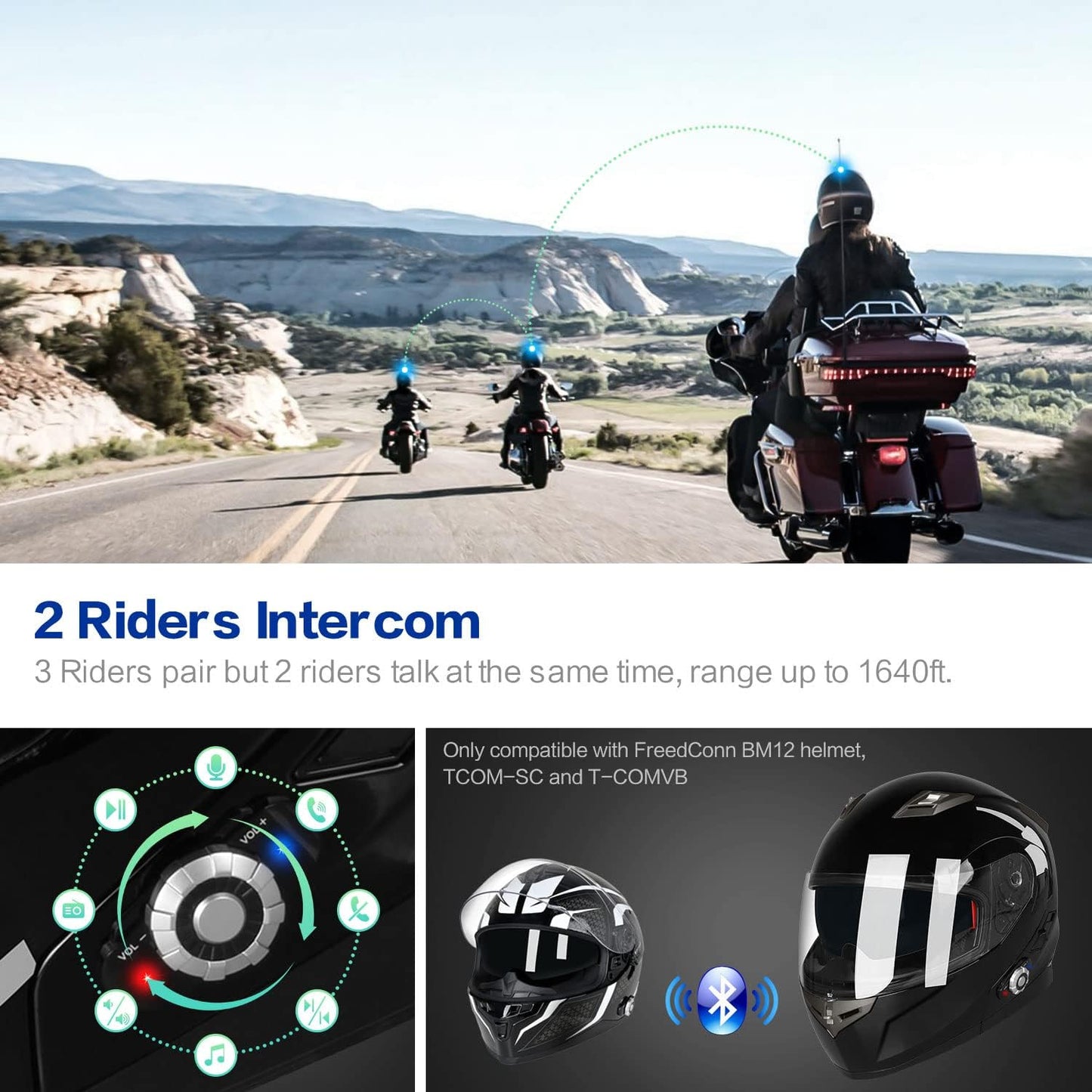 FreedConn BM2-S Bluetooth Motorcycle Helmet, Flip-Up Modular Motorbike Helmet, 500M Connectivity for 2-3 Riders, Voice Dial, Hands-Free Call, MP3, FM, DOT Certified ( X-Large, Gloss Black)