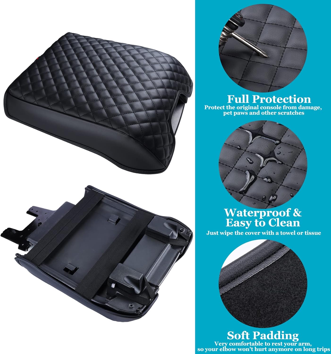 Center Console Cover for Ford F150 2015-2020, Armrest Cover for F250 F350 F450 2017-2022, Expedition 2018-2024, PU Leather Car Truck Interior Accessories Middle Console Cover, Bucket Seat