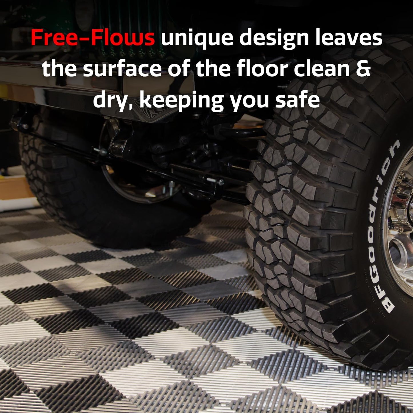 Big Floors RaceDeck Free-Flow Interlocking Garage Flooring Tiles, Non-Slip, Self-Draining, Heavy-Duty, High-Impact Copolymer, Easy Install (Graphite, 48 Pack of 12 x 12" Tiles)