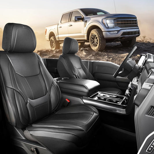 Coverland Custom Car Seat Covers Compatible with Tacoma, F150, F250, F350, Ram 1500, Silverado 1500 - Premium Leather Non-Slip Waterproof Interior Front Seat-Black [See Size Chart-Size A10]